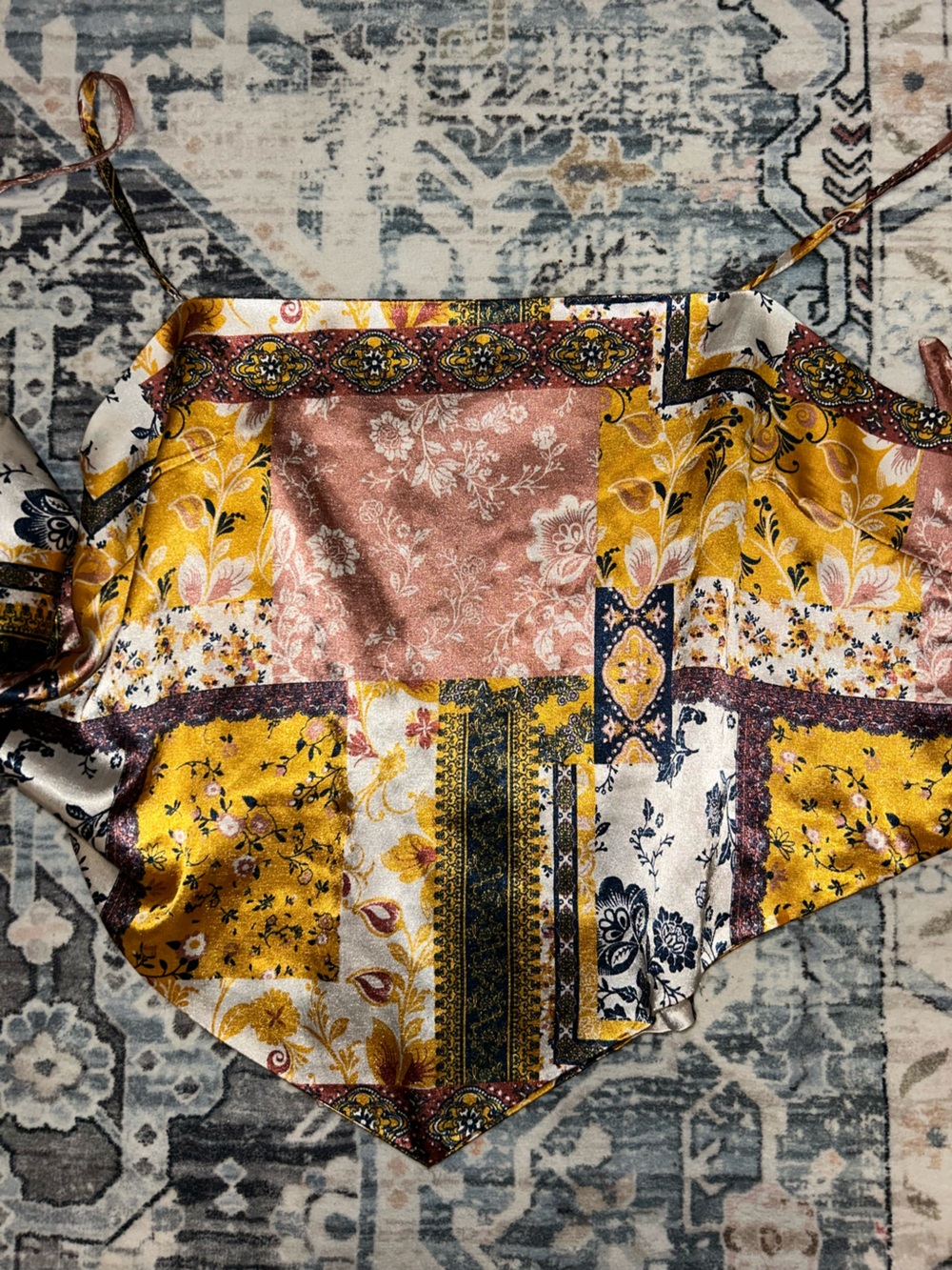 Streetwear Society Patchwork Floral Bandana in Mustard, Blush & Navy